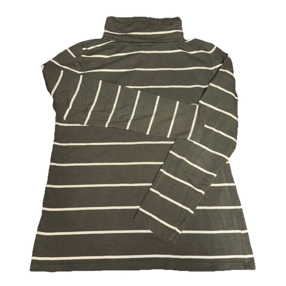 Talbots Petite Medium Turtleneck Olive Green Stripe Cotton Blend Normcore Preppy